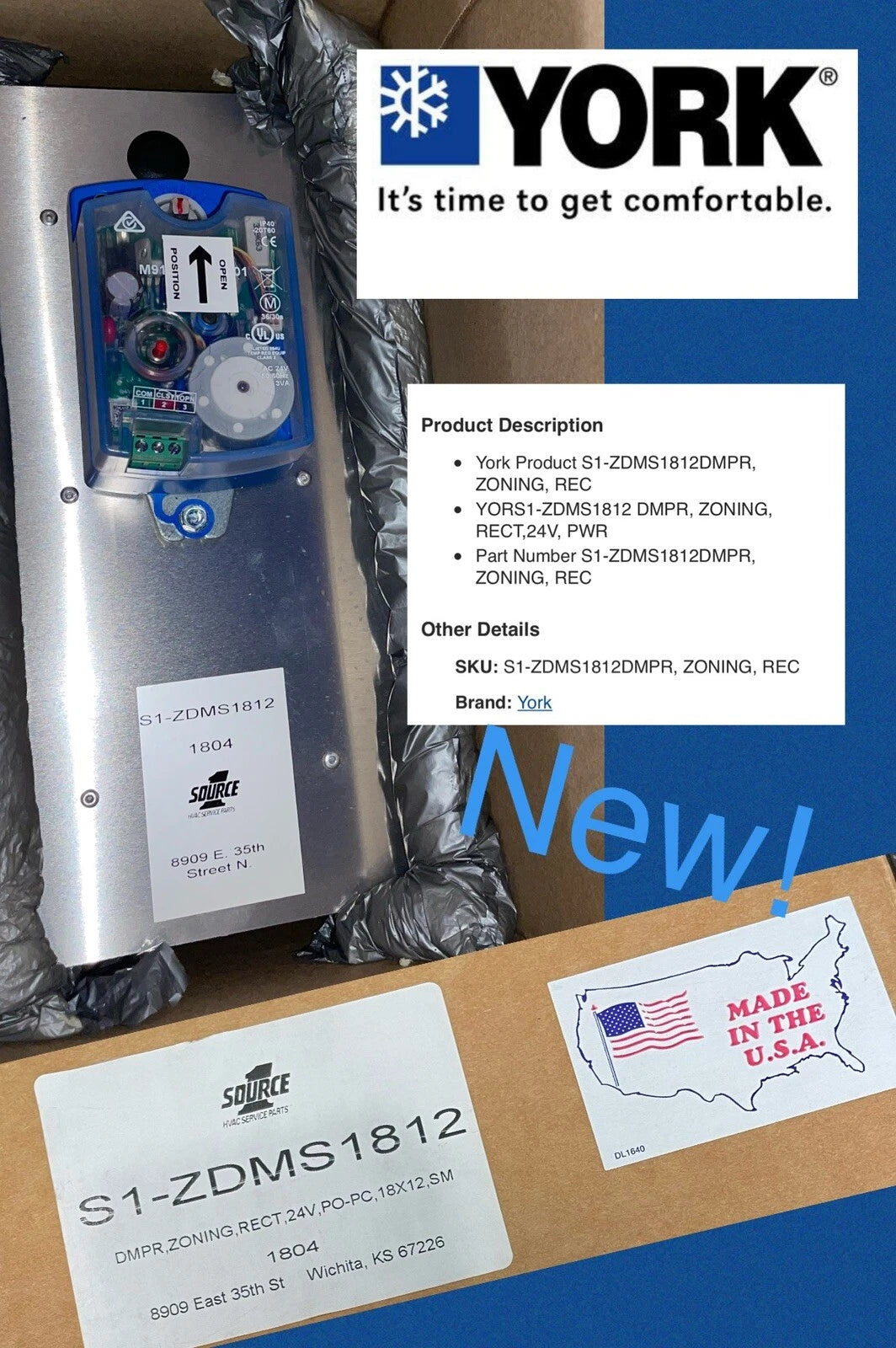 YORK YORK S1-ZDMS1812 Damper Zoning HVAC 24V 18 x 12