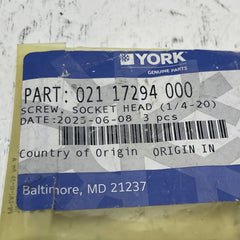 YORK YORK 021-17294-000 Socket Head Screw 1/4-20