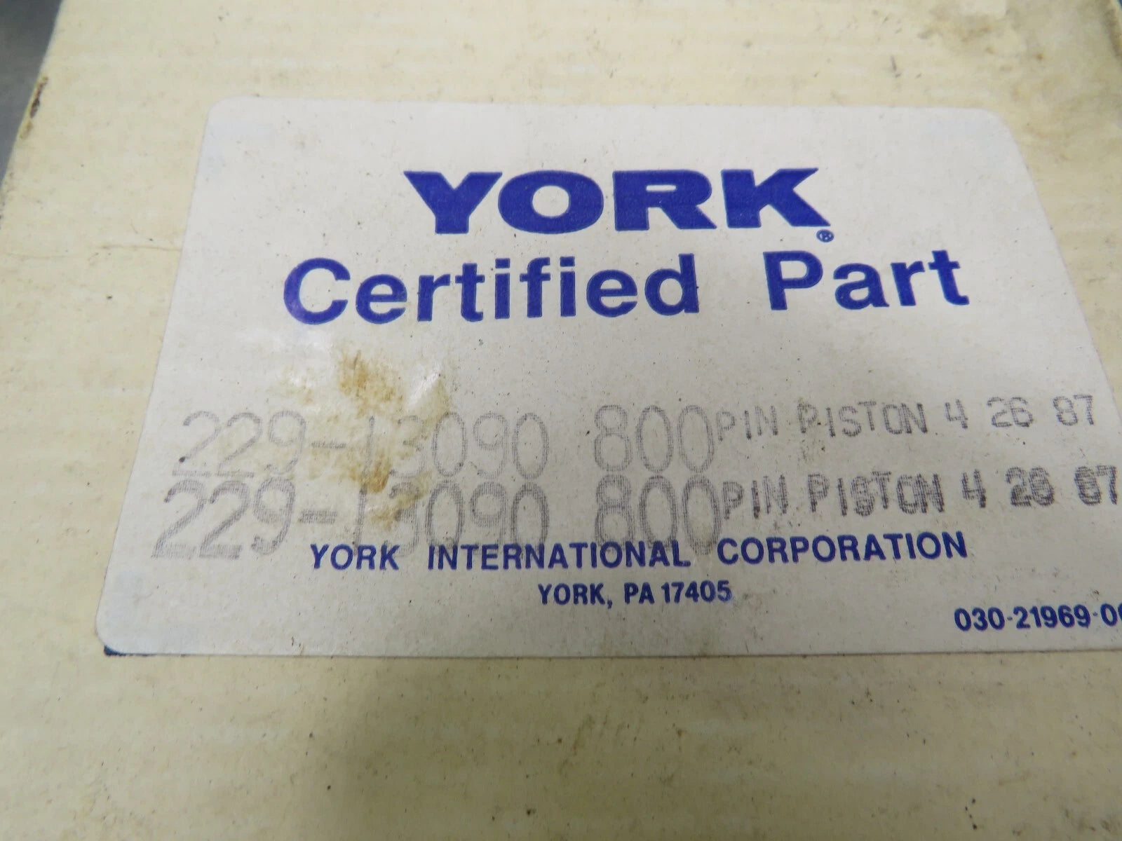 YORK YORK 229-13090-800 Kit Pin Piston 3-3/4
