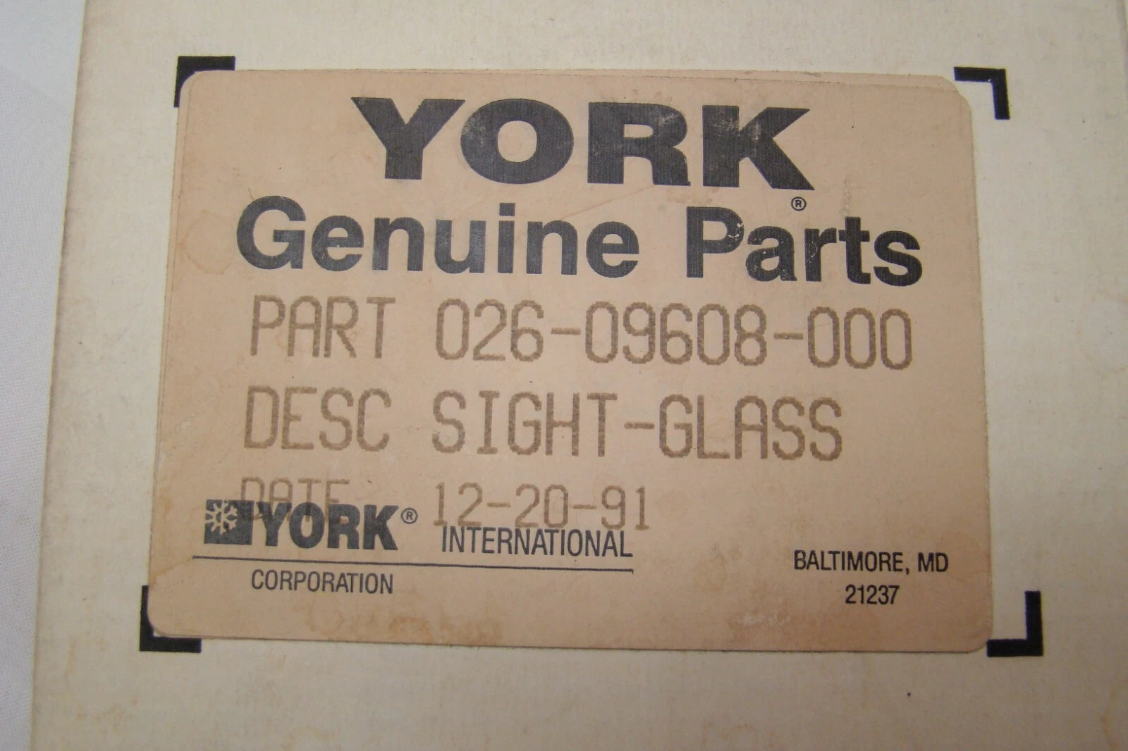 YORK York 026-09608-000 Sight Glass - 4 Inches OD x 3/4 Inches Thick