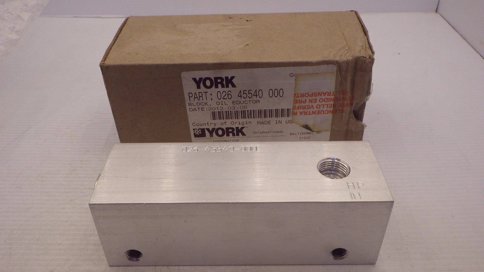 YORK YORK 026-45540-000 Oil Eductor Block