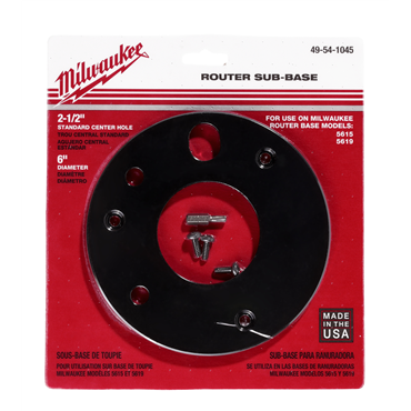 MILWAUKEE Milwaukee 49-54-1045 Center Hole Router Sub-Base 6 in Diameter 2-1/2 in Center Hole