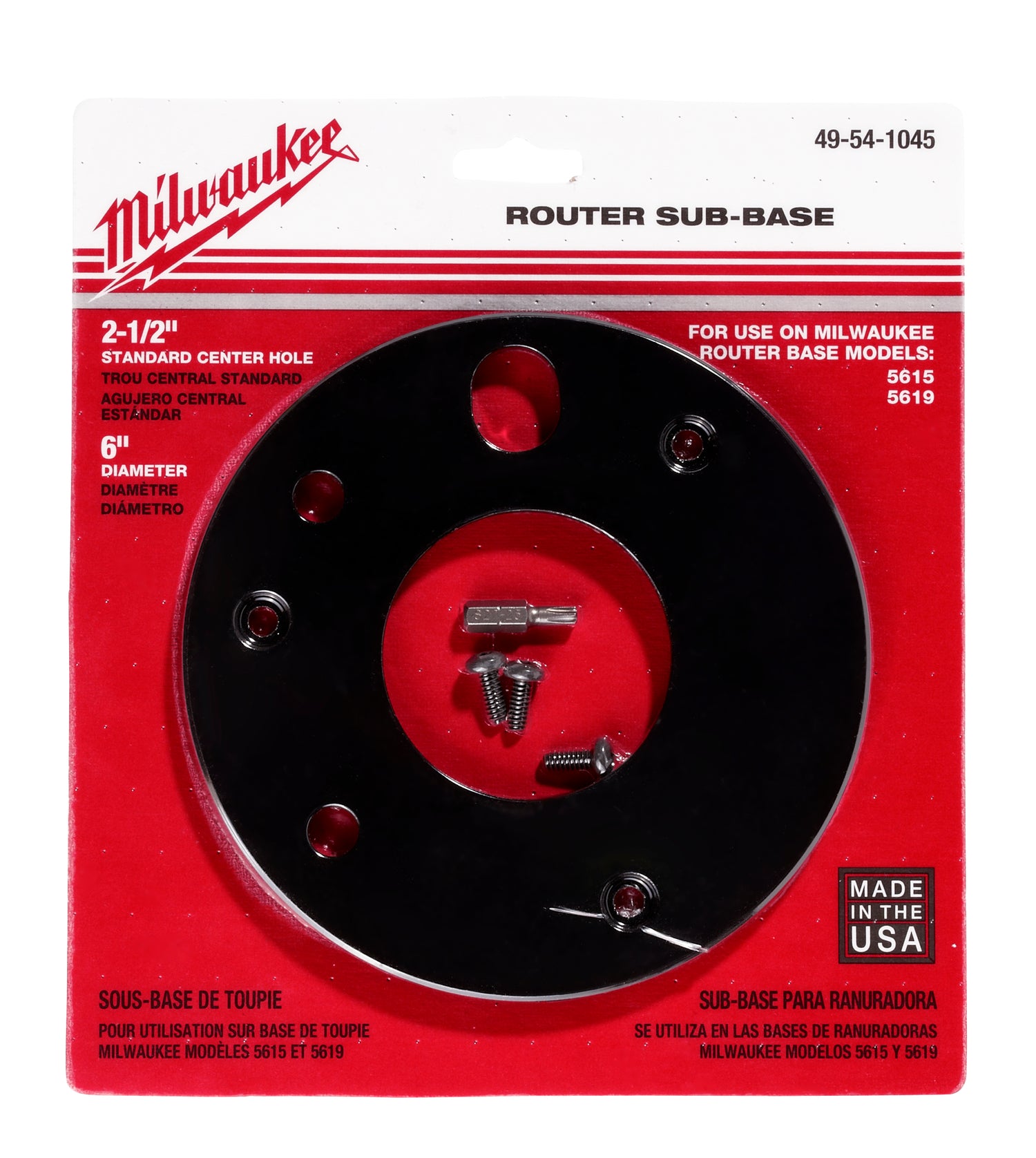 MILWAUKEE Milwaukee 49-54-1045 Center Hole Router Sub-Base 6 in Diameter 2-1/2 in Center Hole