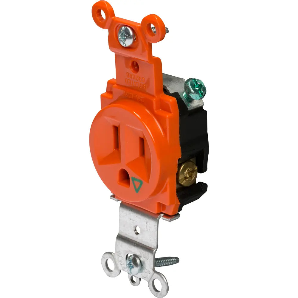 LEGRAND Pass & Seymour IG5261 Isolated Ground Heavy-Duty Spec Grade Single Receptacle, Back and Side Wire, 15A, 125 VAC, Orange