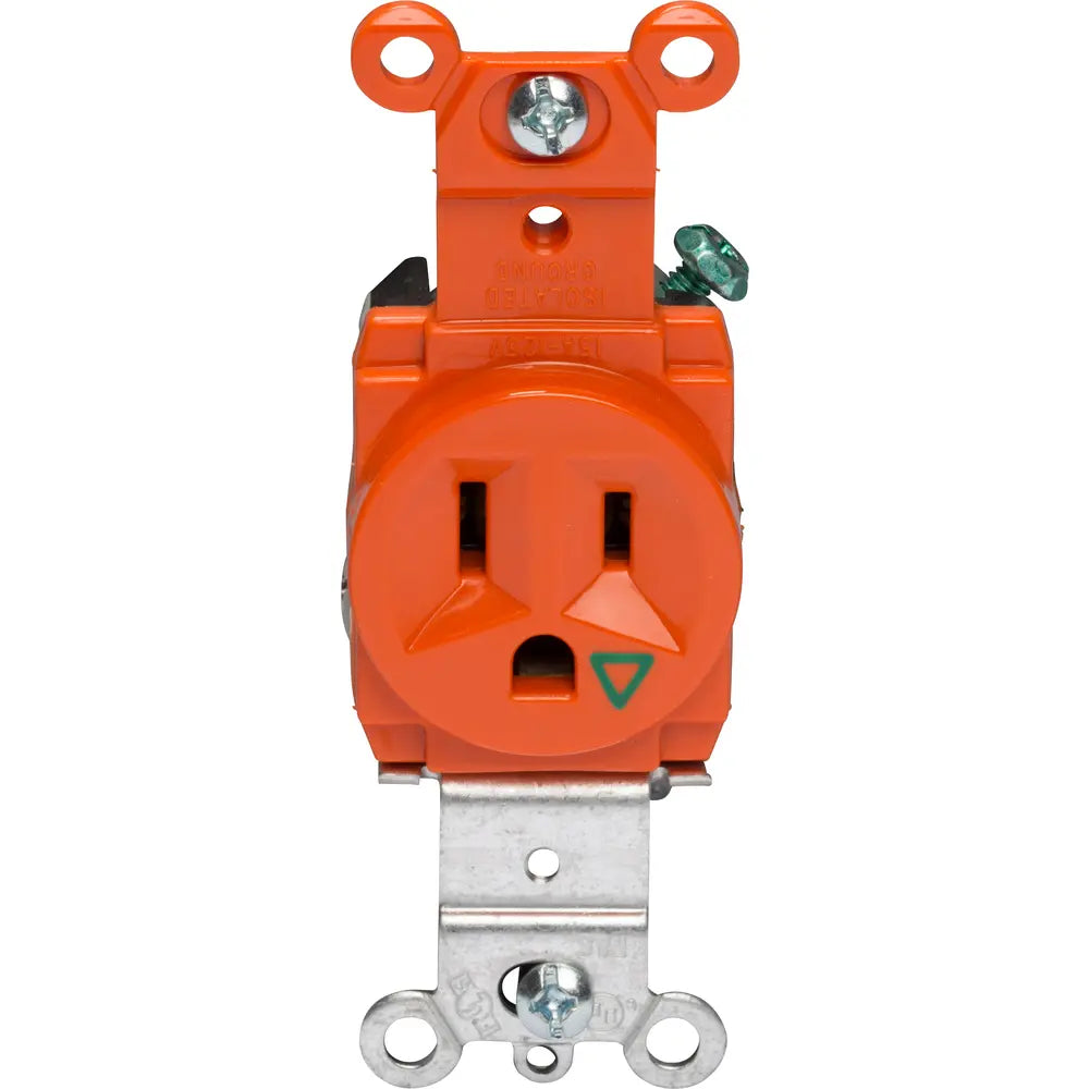 LEGRAND Pass & Seymour IG5261 Isolated Ground Heavy-Duty Spec Grade Single Receptacle, Back and Side Wire, 15A, 125 VAC, Orange