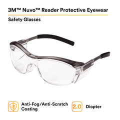3M 3M 7000052798 Nuvo 2 Diopter Gray Safety Glasses With Clear Anti-Fog Lens