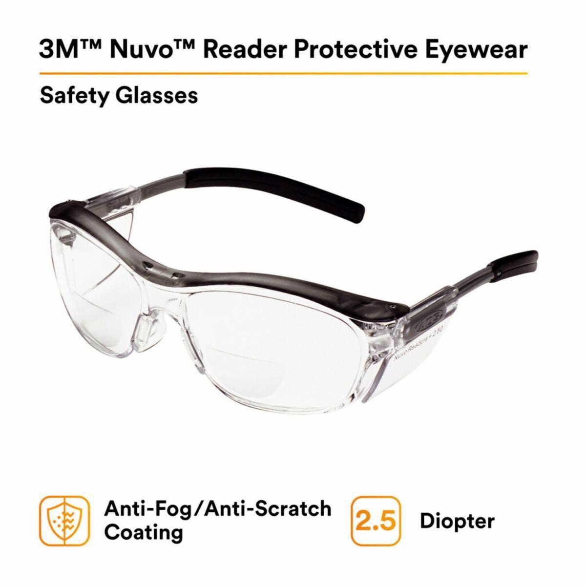 3M 3M 7000052799 Nuvo 2.5 Diopter Gray Safety Glasses With Clear Anti-Fog Lens