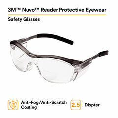 3M 3M 7000052799 Nuvo 2.5 Diopter Gray Safety Glasses With Clear Anti-Fog Lens