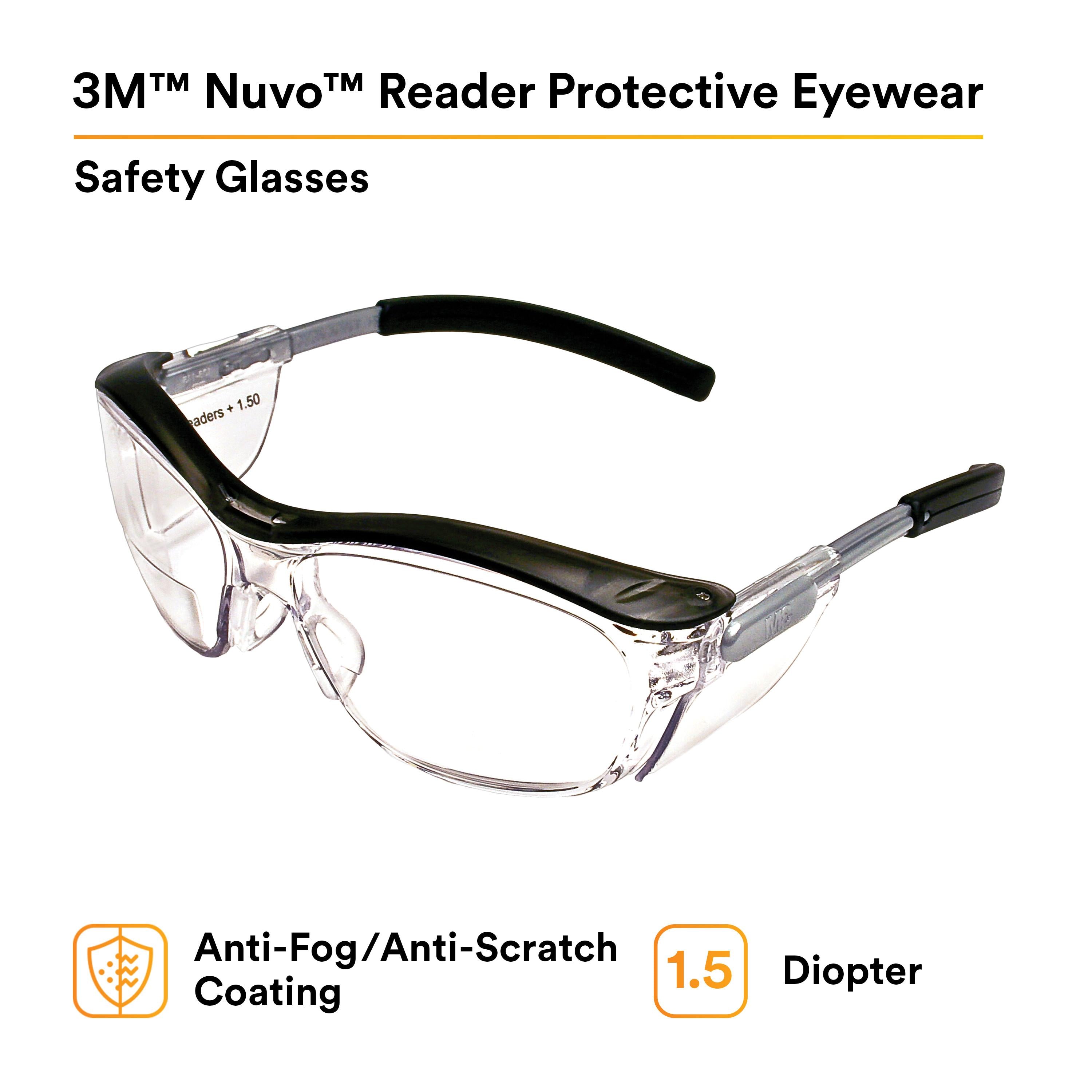 3M 3M 7000052797 Nuvo Reader Protective Eyewear +1.5 Diopter Gray Anti-Fog Lens