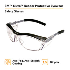 3M 3M 7000052797 Nuvo Reader Protective Eyewear +1.5 Diopter Gray Anti-Fog Lens
