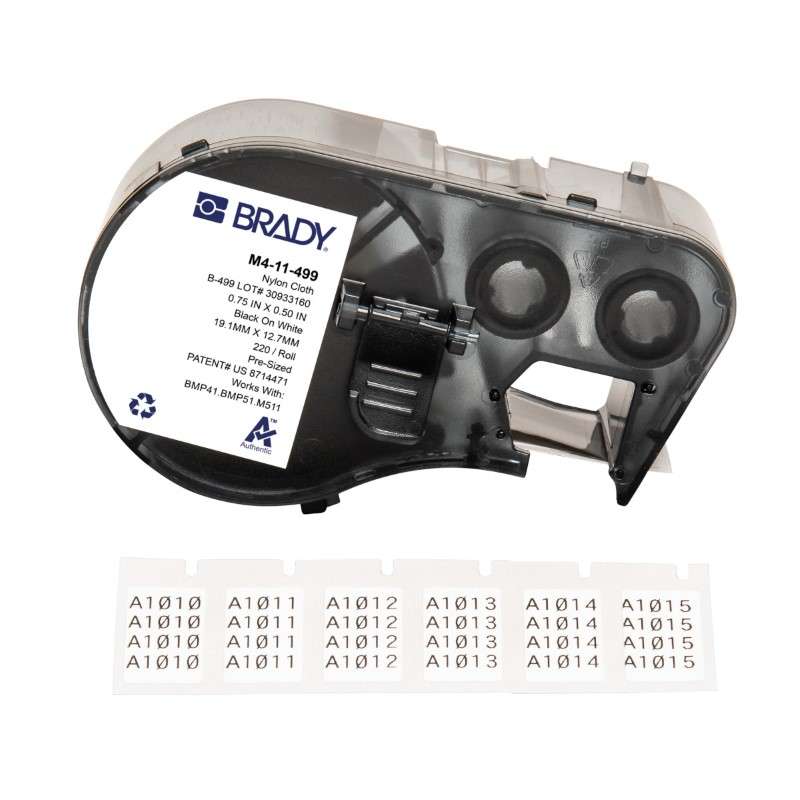 BRADY Brady M4-11-499 Aggressive Adhesive Multi-Purpose Nylon Labels 0.5H x 0.75W BK/WT RL/220