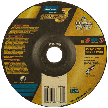 NORTON Norton 66253370798 Quantum3 SG Type 27 Grinding Wheel 20 Grit 6 in Dia