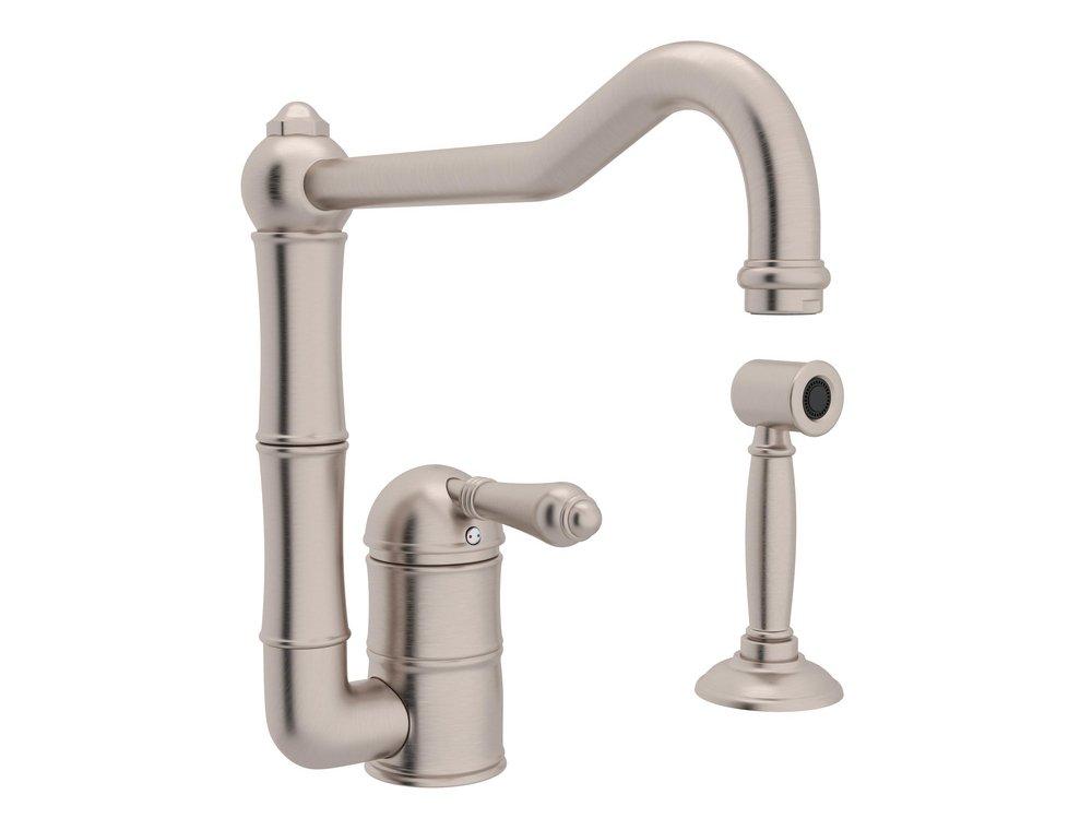 ROHL ROHL A3608LMWSSTN-2 Acqui Single Handle Kitchen Faucet with Side Spray in Satin Nickel