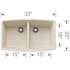 BLANCO Blanco 443086 Performa Silgranit 33 50/50 Double Bowl Undermount Kitchen Sink - Soft White