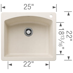 BLANCO BLANCO 443060 Diamond SILGRANIT 25 Single Bowl Dual Mount Kitchen Sink - Soft White