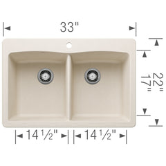 BLANCO Blanco 443067 Diamond Silgranit 33 50/50 Double Bowl Dual Mount Kitchen Sink - Soft White
