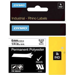 DYMO DYMO 1805442 Rhino White Polyester Tape 1/4 inch Black Text on White Label