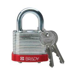 BRADY Brady 99500 Heavy Duty Standard Size Safety Padlock Different Key Red Laminated Steel Body