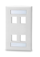 SIGNAMAX Signamax SKFL-4-WH 4-Port Single-Gang Keystone Faceplate with Labeling Windows, White