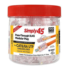 SIMPLY45 Simply45 S45-1700 Cat6/6a Unshielded, Staggered, Pass Through RJ45, 100-Pack