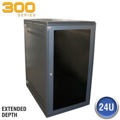 MULTIPLE Multiple WM3019-24-02D MWC WM3019-24-02D Swing Out Wallmount Cabinet 24U High 30.5 Deep Black W/Fan