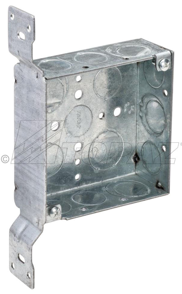 TOPAZ Topaz B8544 4 Square Box W/FL Bracket 1-1/2 Deep 1/2 &3/4 KO