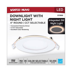 SATCO SATCO S11886 9 Watt LED Direct Wire Downlight with Night Light 4 Inch