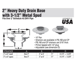 JONES STEPHENS JONES STEPHENS D50028 Heavy Duty PVC with Metal Spud 6-in Strainer 2-in Round Floor Drain