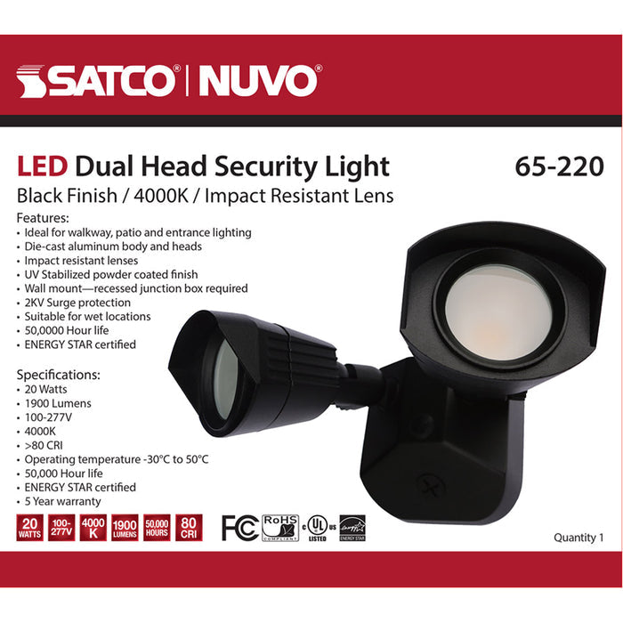 SATCO SATCO 65-220 Led Dual Head Security Light 20W