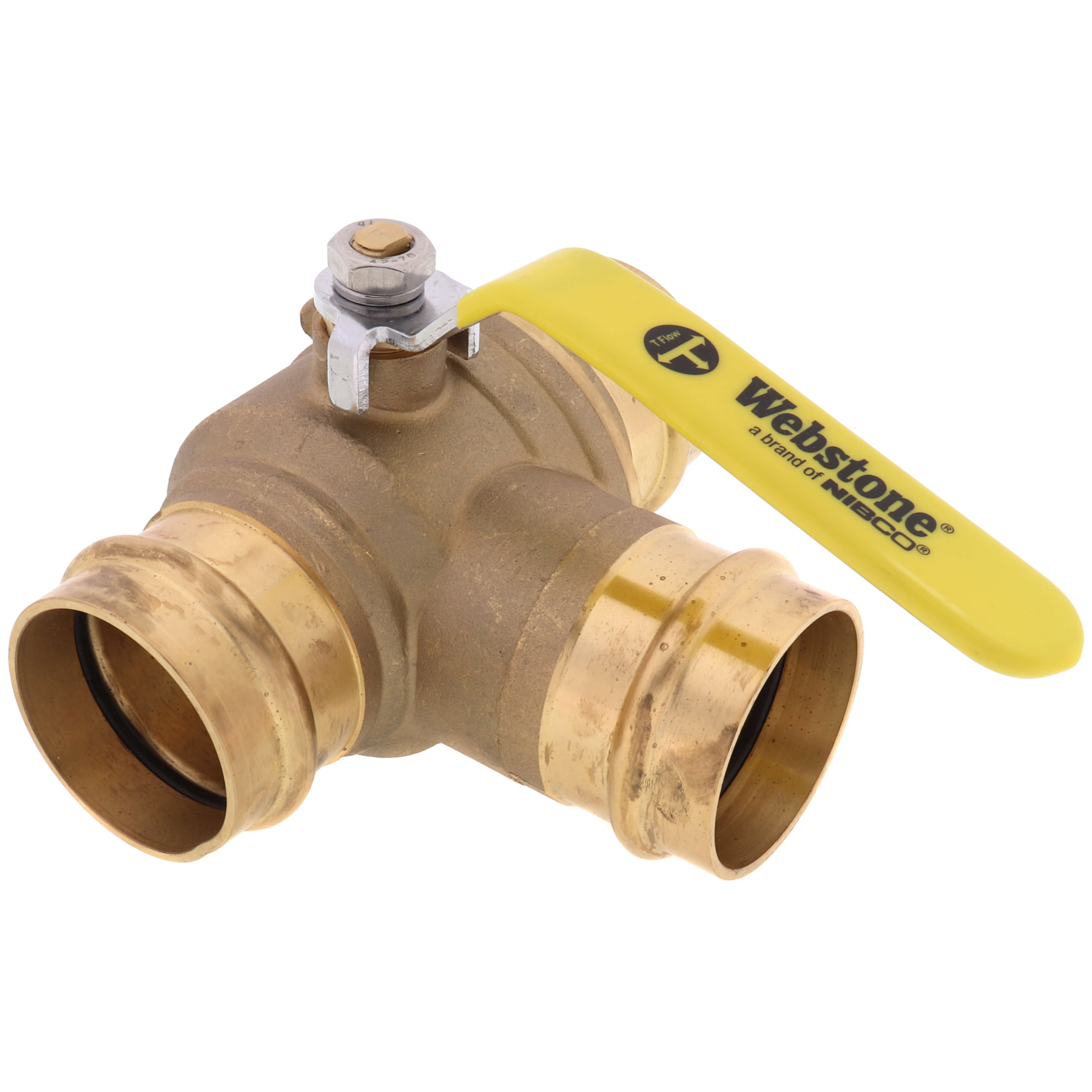 WEBSTONE Webstone H-80747W 2 Press 3-Way DZR Brass T-Flow Ball Valve (Lead Free)