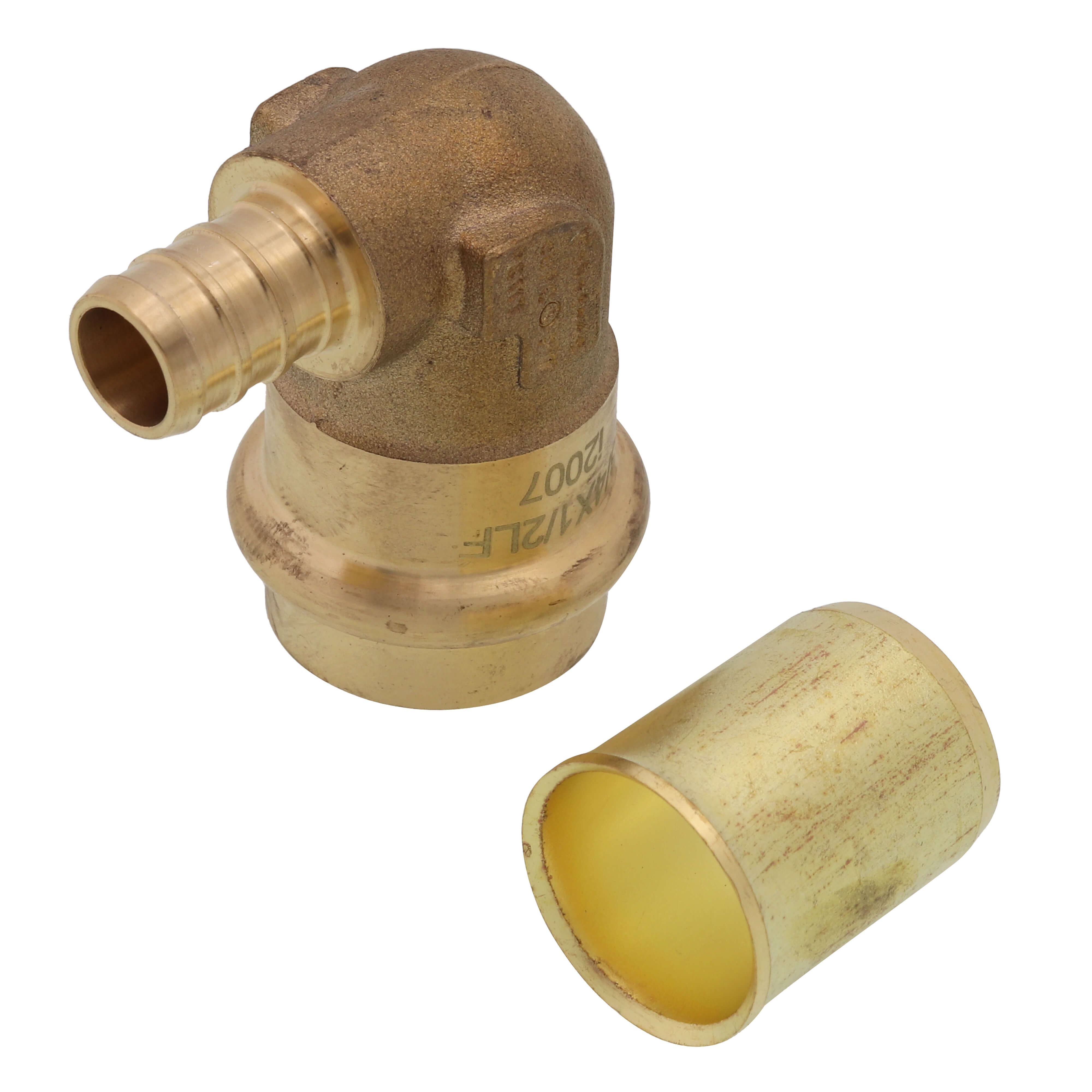 WEBSTONE Webstone H-16824W-RX 1 x 3/4 PEX Crimp x Copper Press Brass Transition Elbow w/ Copper Tube Stiffener