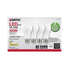 SATCO-NUVO Satco S11422 A19 LED 14 Watt 2700K Dimmable 4-Pack