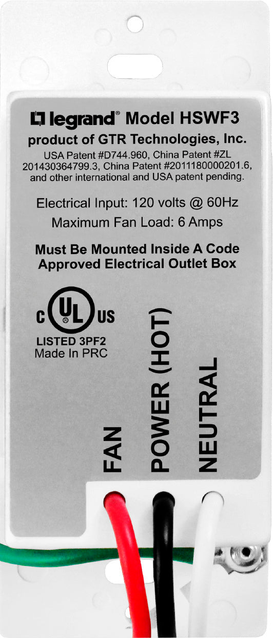 LEGRAND Legrand Pass & Seymour HSWF3W Humidity Based Fan Control 6A