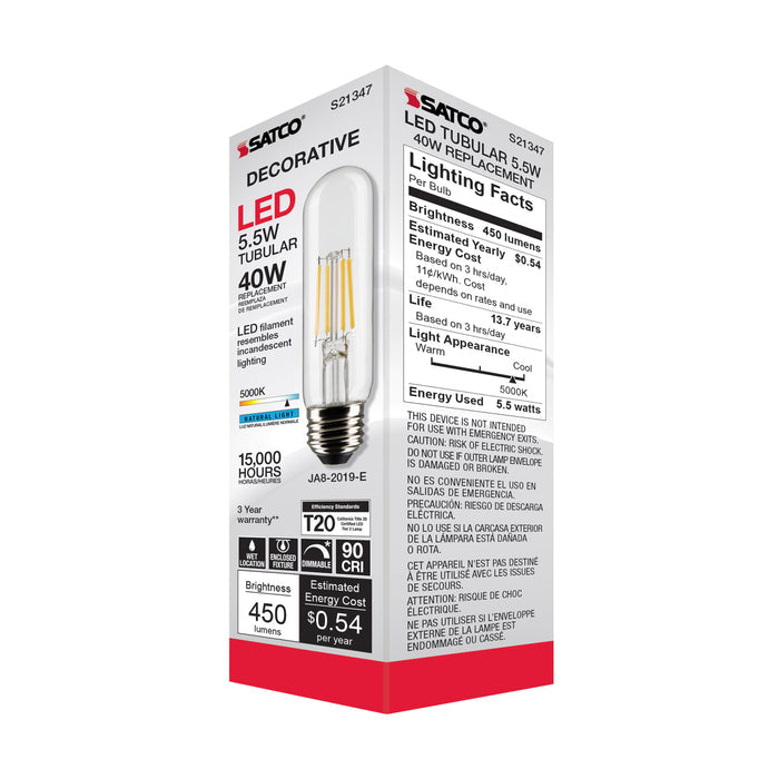 SATCO-NUVO Satco-Nuvo S21347 5.5 Watt T10 LED Clear Medium Base 5000K