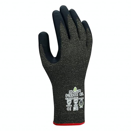 SHOWA SHOWA S-TEX581M-07 S-TEX 581 Foam Nitrile Palm Coated A5 Cut Resistant Safety Glove with Stainless Steel/Poly/Kevlar Liner