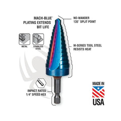SPYDER Spyder 19024 Mach-Blue 10-Step Drill Bit (1/4-in to 1-3/8-in)