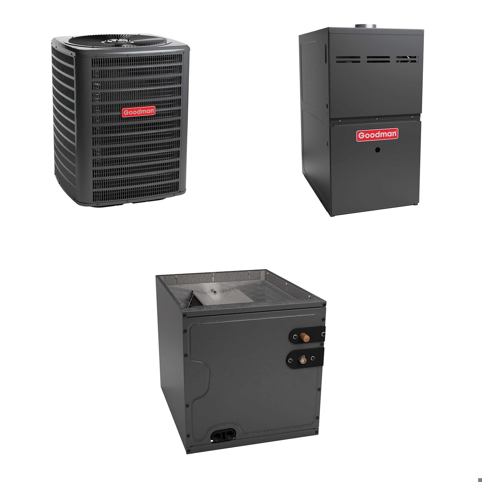 GOODMAN Goodman - 3.5 Ton Cooling - 100k BTU/Hr Heating - Air Conditioner + Variable Speed Furnace System - 14.0 SEER - 80% AFUE - Upflow