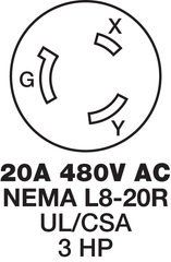 Hubbell HBL2346 20 Amp 480 Volt 2-Pole 3-Wire NEMA L8-20R White Locking Flanged Receptacle