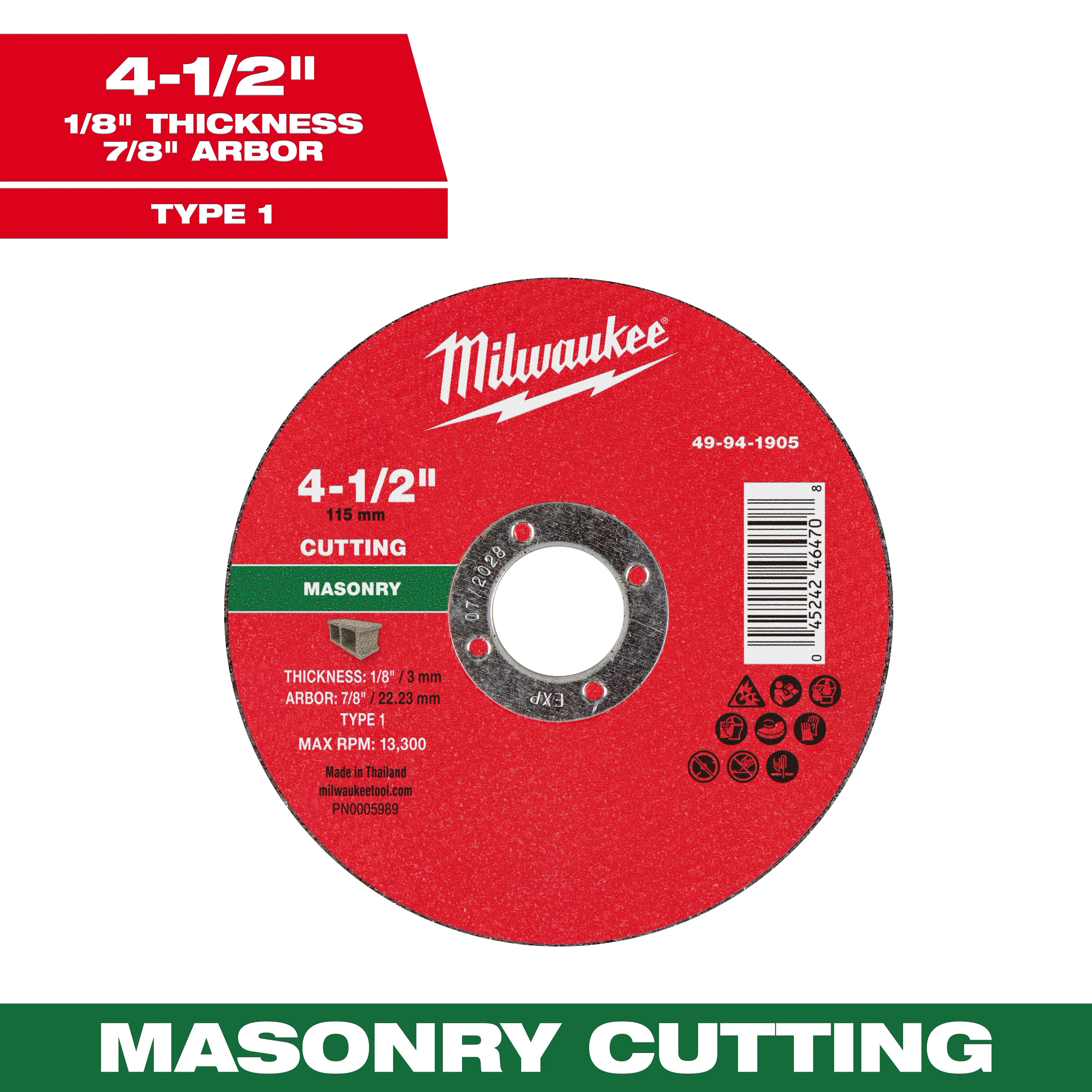 MILWAUKEE Milwaukee 49-94-1905 Masonry Cut Off Wheel Type 1
