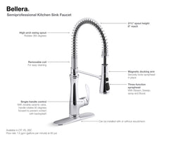 KOHLER Kohler K-29106-CP Bellera Semi-professional Kitchen Sink Faucet with Three-Function Sprayhead