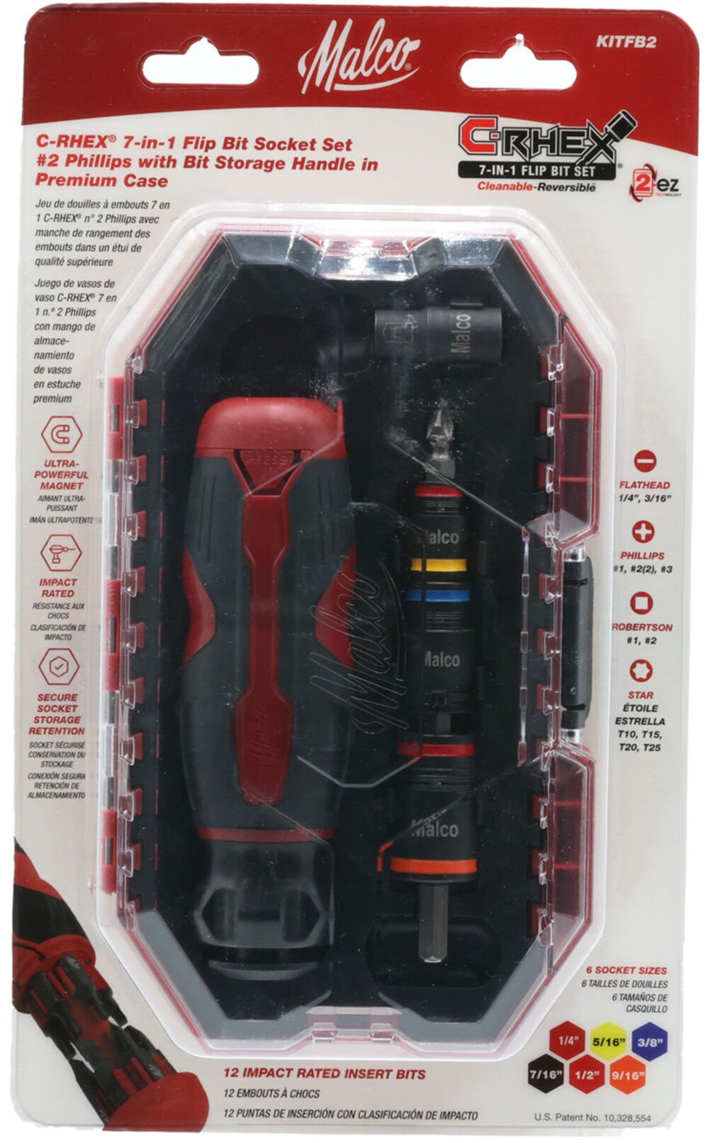 MALCO Malco KITFB2 C-RHEX 7-in-1 Flip Bit Socket Set Service Kit with Storage Handle in Premium Case