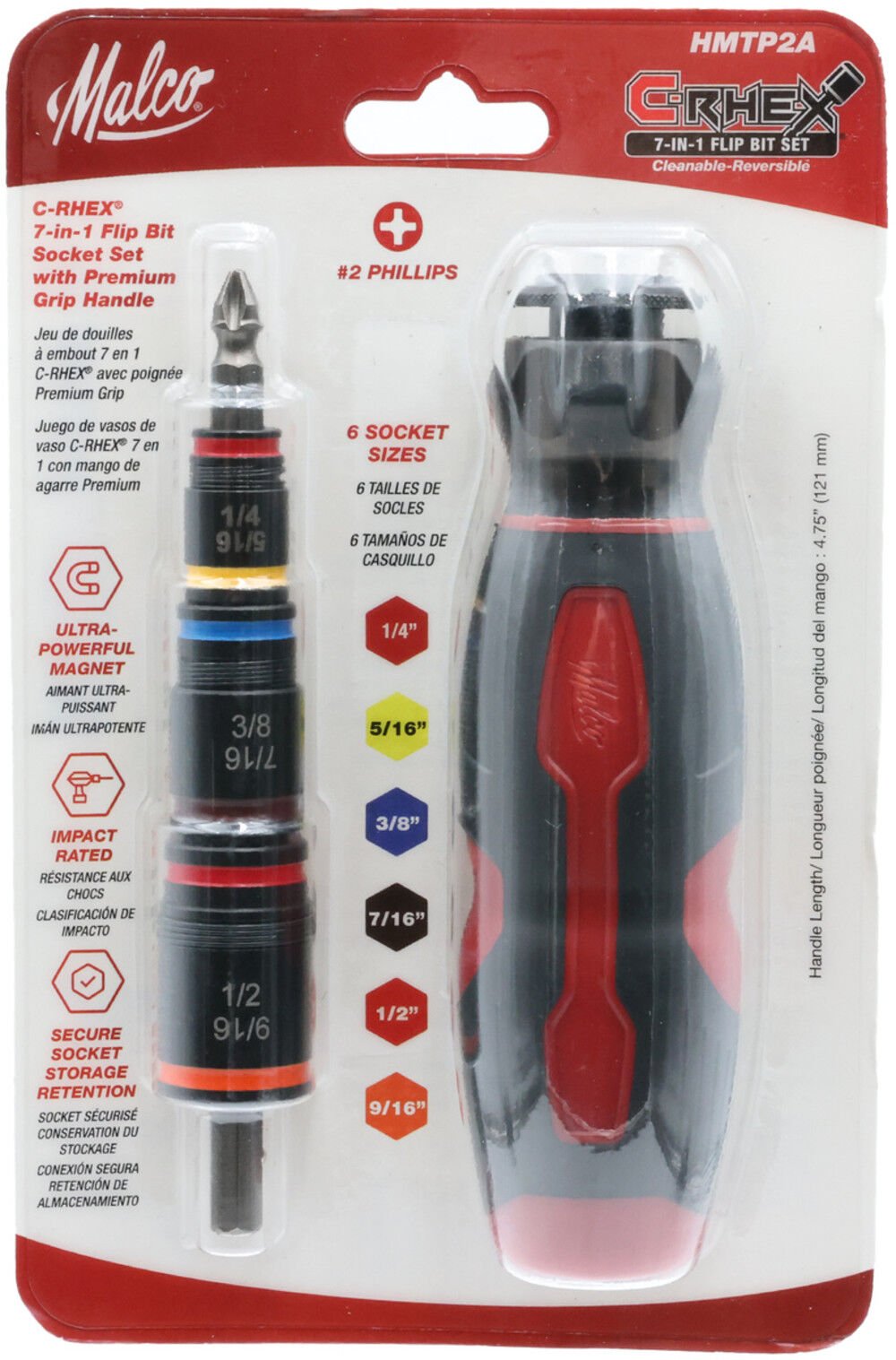 MALCO Malco HMTP2A C-RHEX 7-In-1 Flip Bit Socket Set With Premium Grip Handle
