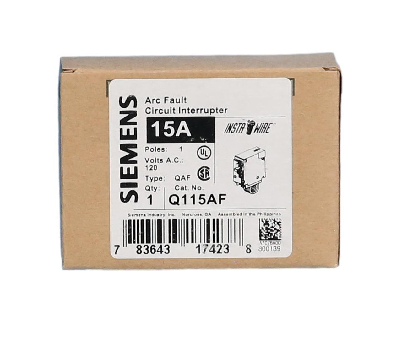 SIEMENS Siemens Q115AF Arc Fault Circuit Interrupter 15-Amp 1 Pole 120-Volt