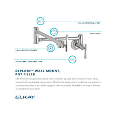 ELKAY Elkay LKEC2091AS Explore Wall Mount Single Hole Pot Filler Kitchen Faucet