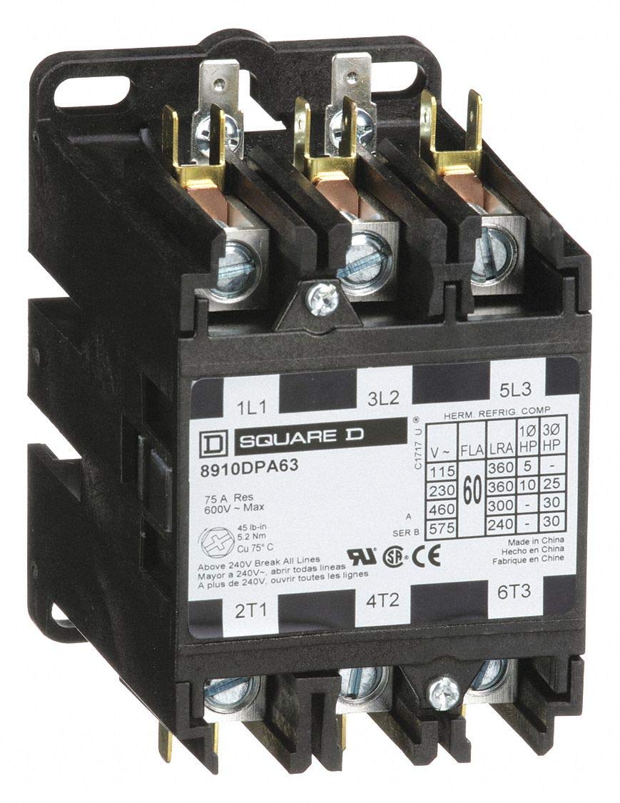 SCHNEIDER ELECTRIC Square D 8910DPA63V02 120VAC Definite Purpose Contactor 60A 3-Pole