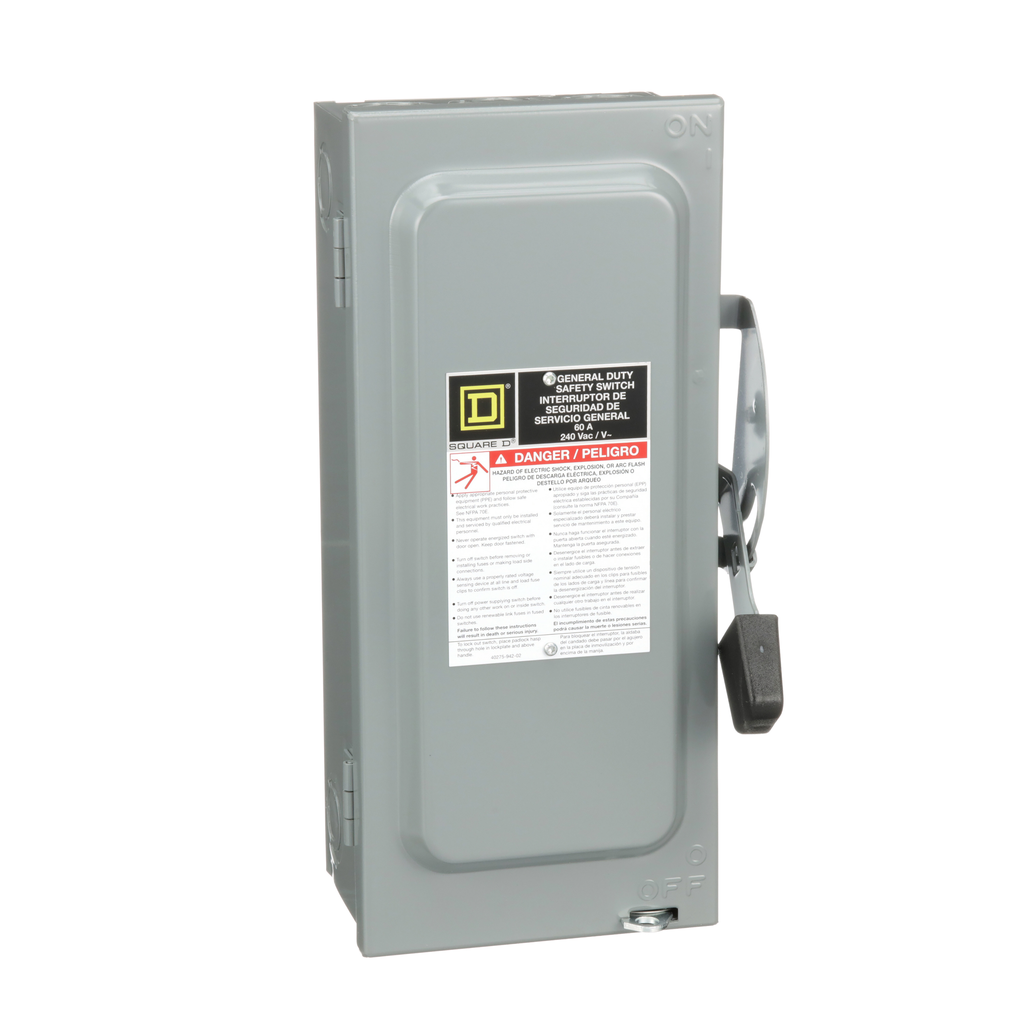 SCHNEIDER ELECTRIC Square D D222N Safety Switch Fusible 60A 2P NEMA-1 240V Single Throw