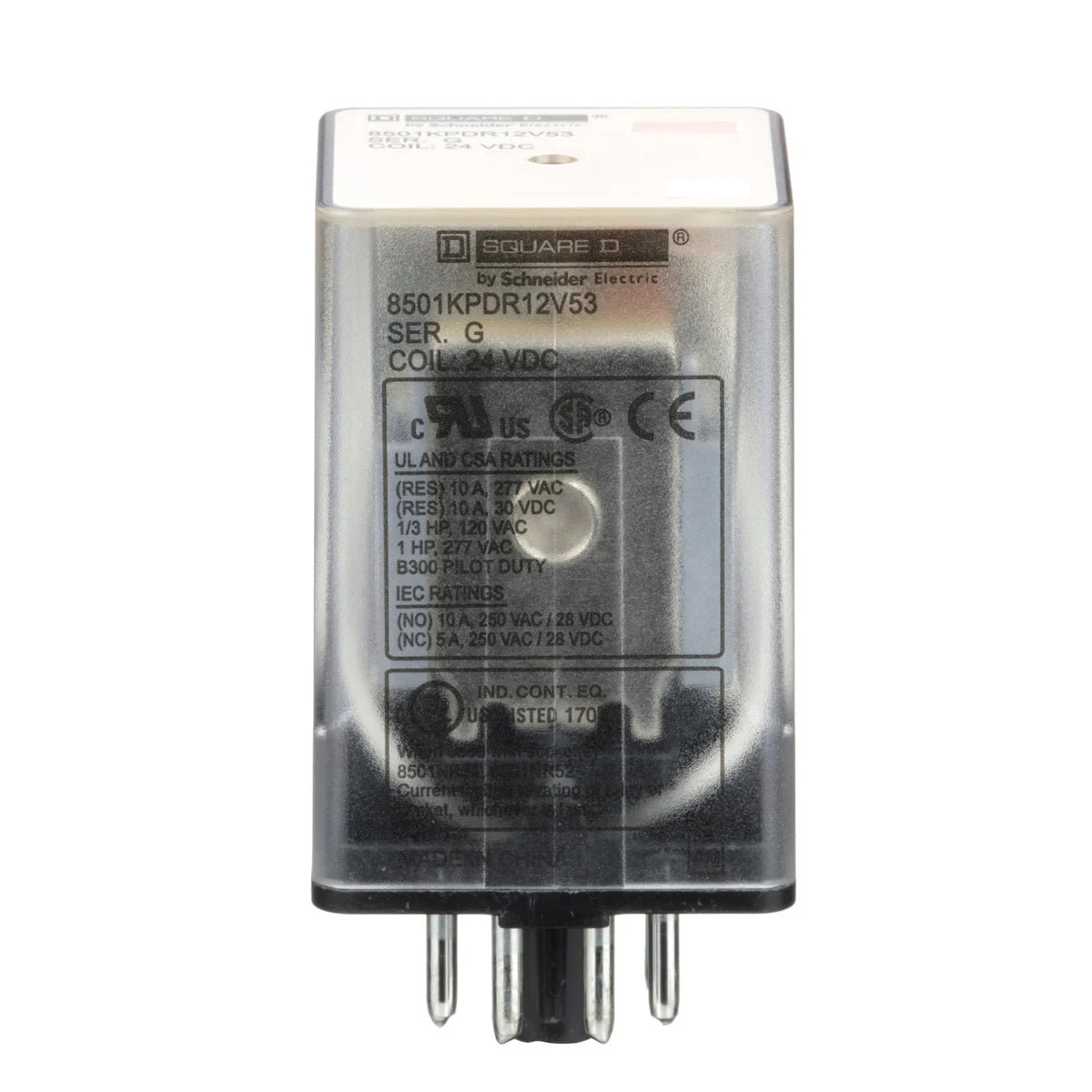 SCHNEIDER ELECTRIC Square D 8501KPDR12V53 24 VDC 10 Amp DPDT 2CO DC Operated Plug-In Relay