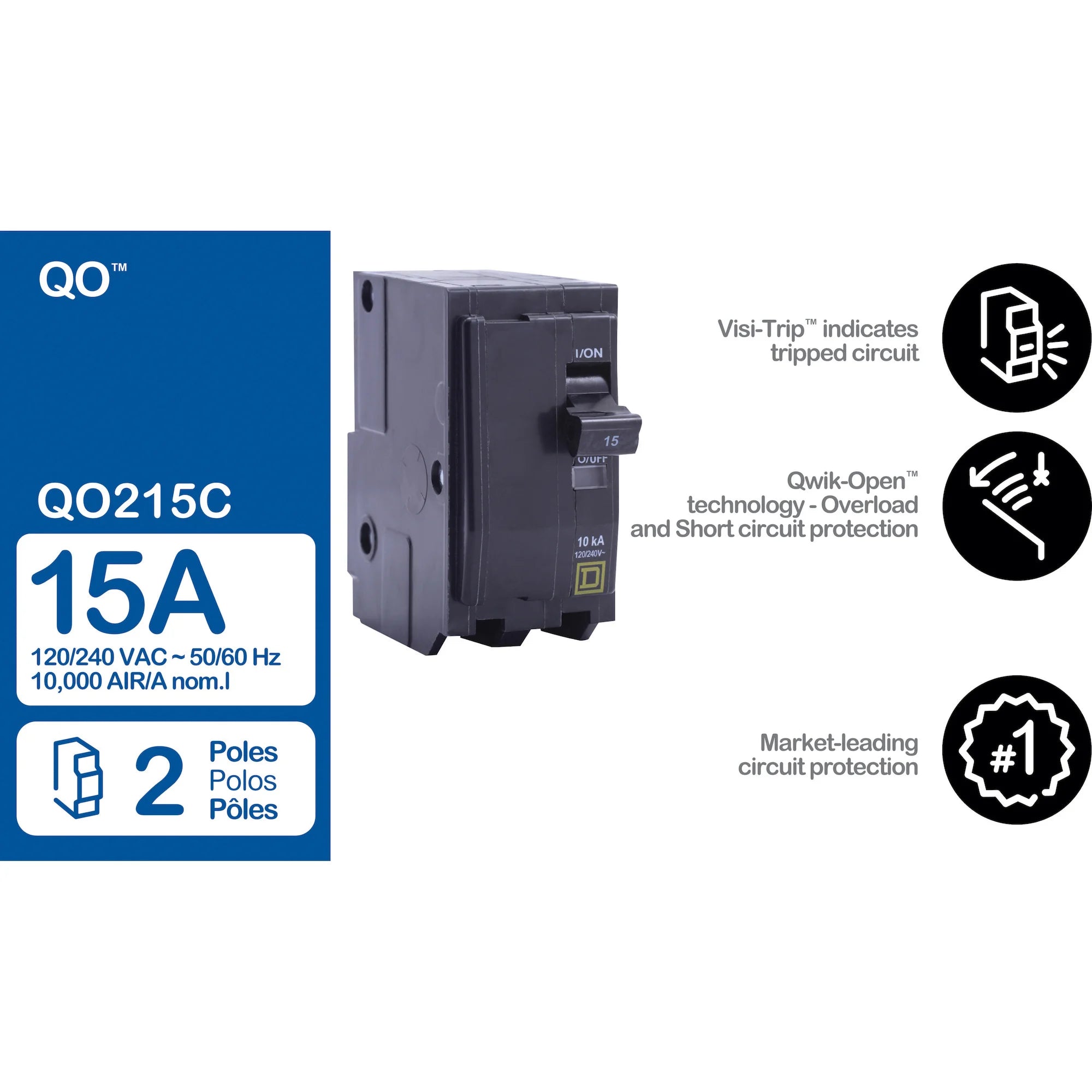 SCHNEIDER ELECTRIC Square D QO215 Miniature Circuit Breaker 15A 120/240V 2P