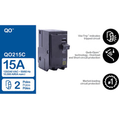 SCHNEIDER ELECTRIC Square D QO215 Miniature Circuit Breaker 15A 120/240V 2P