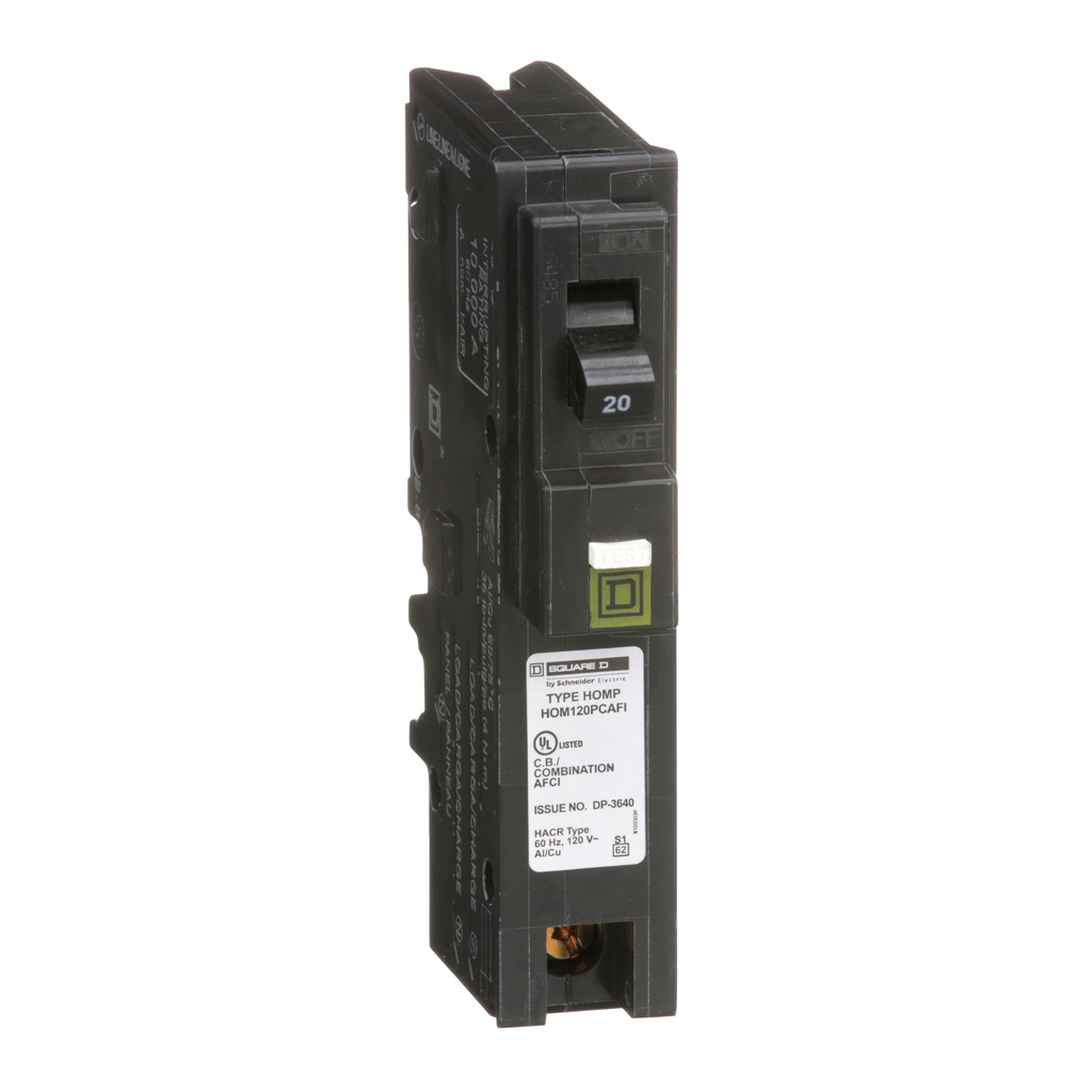 SCHNEIDER ELECTRIC Square D HOM120PCAFI 1-Pole 20 Amp 120 Volt Plug-On Thermal Magnetic Miniature Circuit Breaker